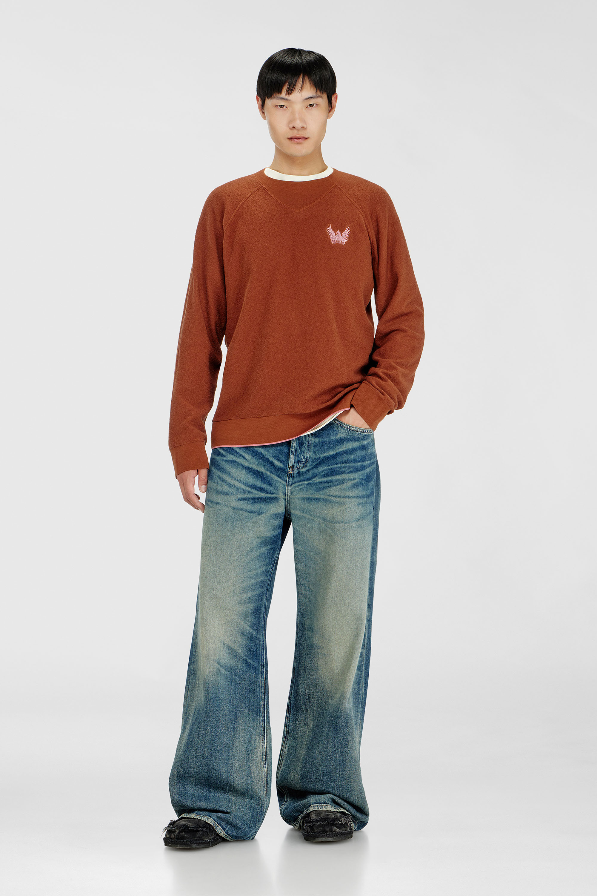 Diesel - K-RALFS, Maglione boucl&eacute; con ricamo Phoenix Uomo in Rosso - 1