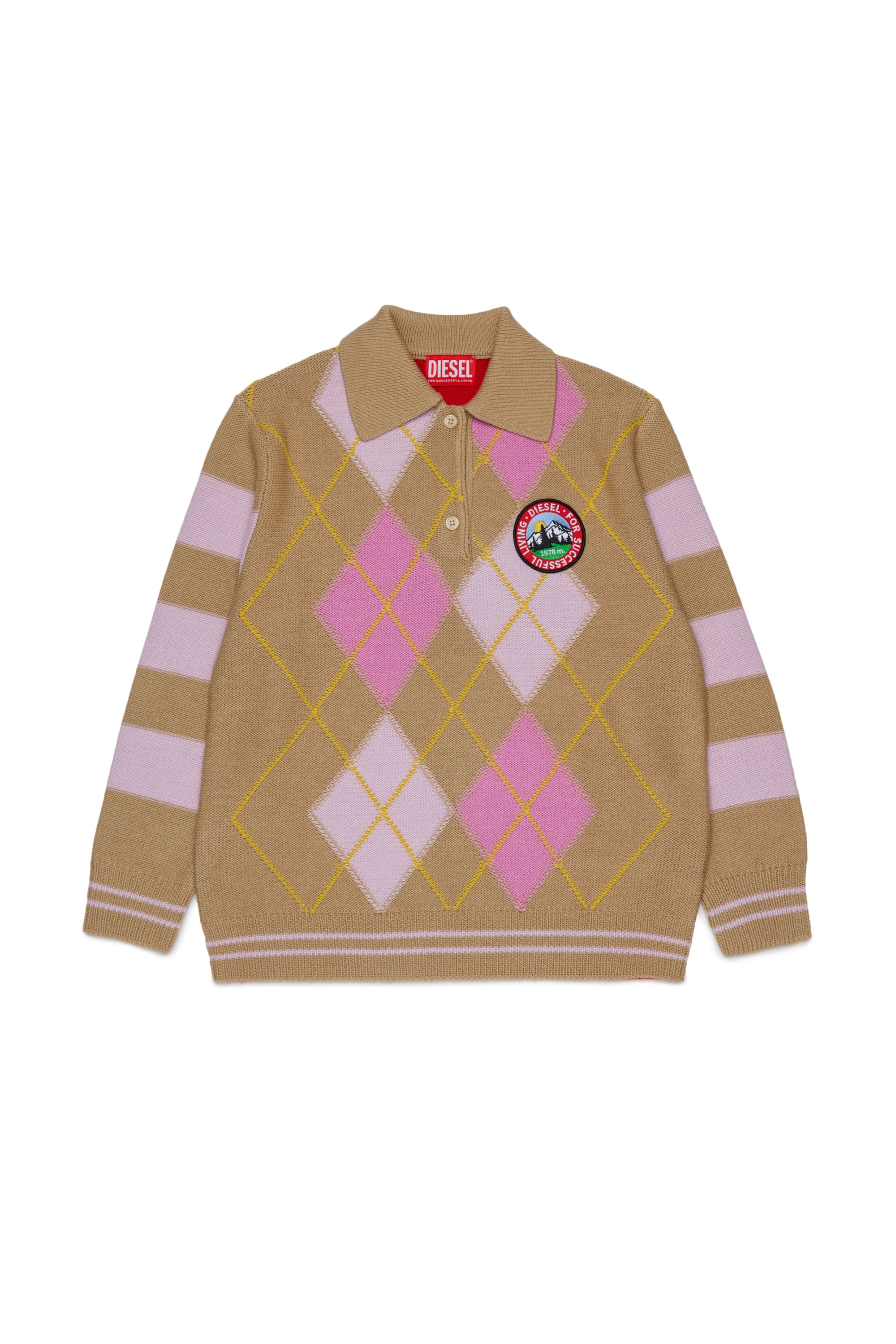 Diesel - KROMBY OVER, Maglia polo in misto lana con motivo argyle Unisex in Marrone - 1