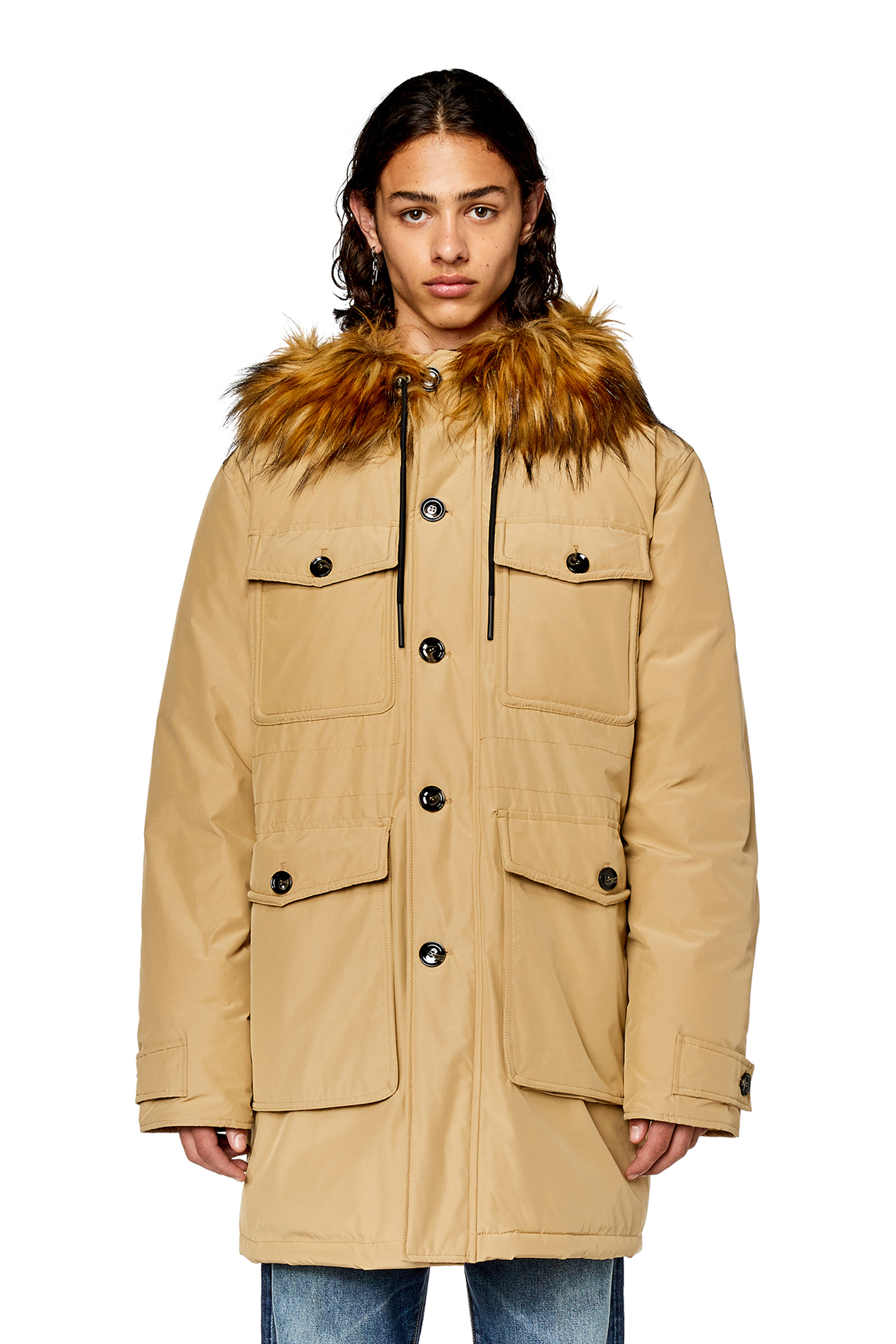 Diesel - W-JORGY, Parka imbottito con cappuccio bordato Uomo in Marrone - 5