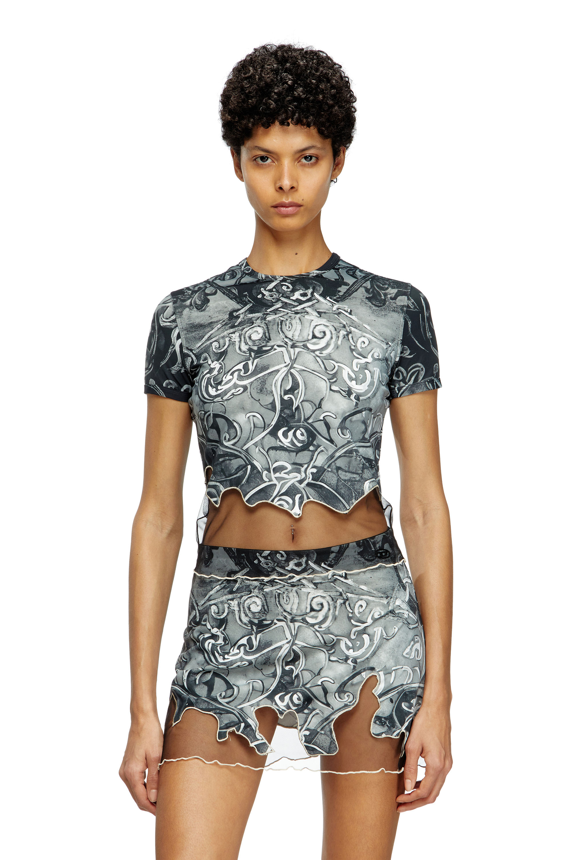 Diesel - T-INLAY, T-shirt in nylon con stampa araldica Donna in Multicolor - 1