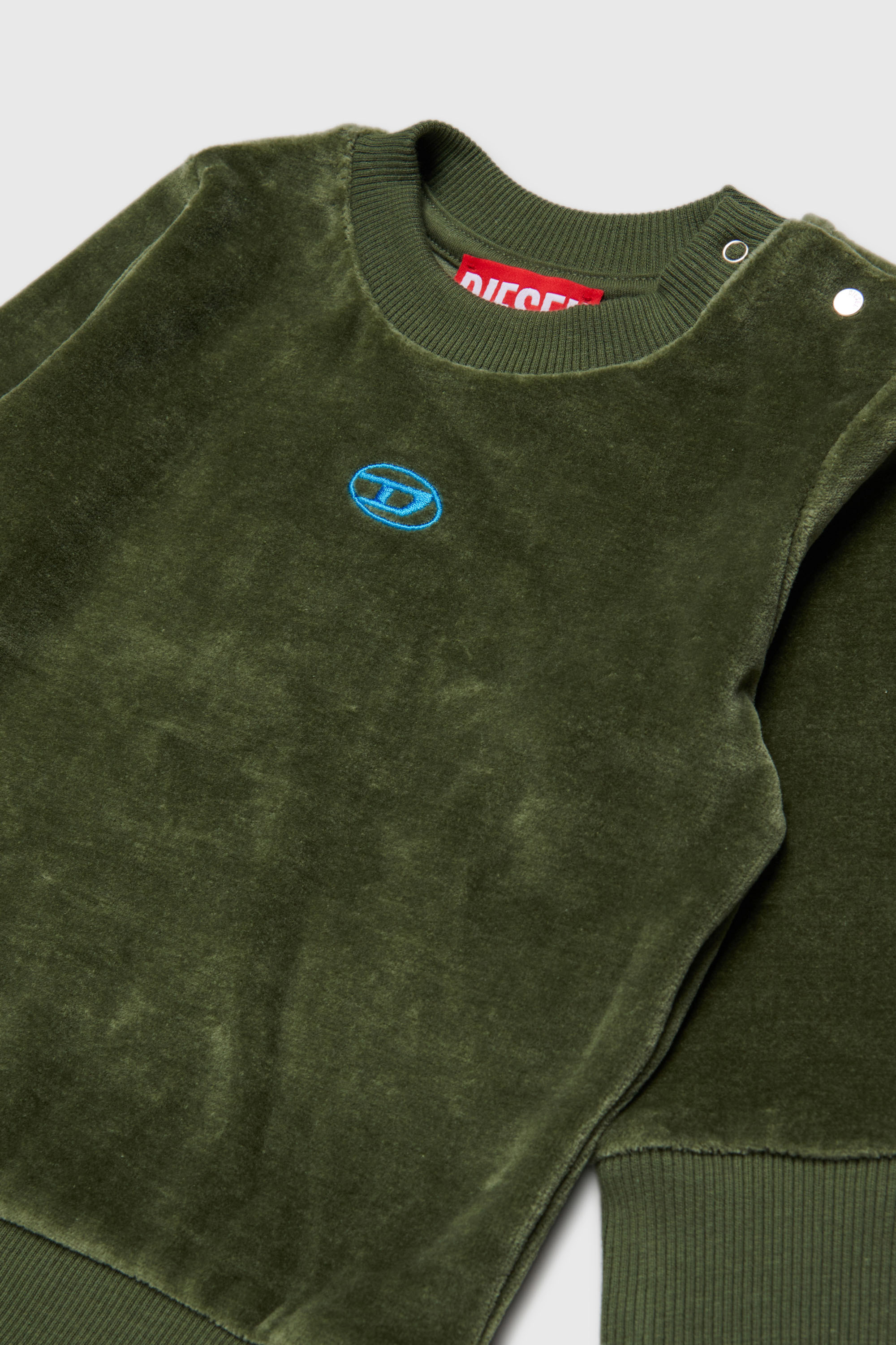 Diesel - SHENIB, Felpa in velluto con ricamo Oval D Uomo in Verde - 3