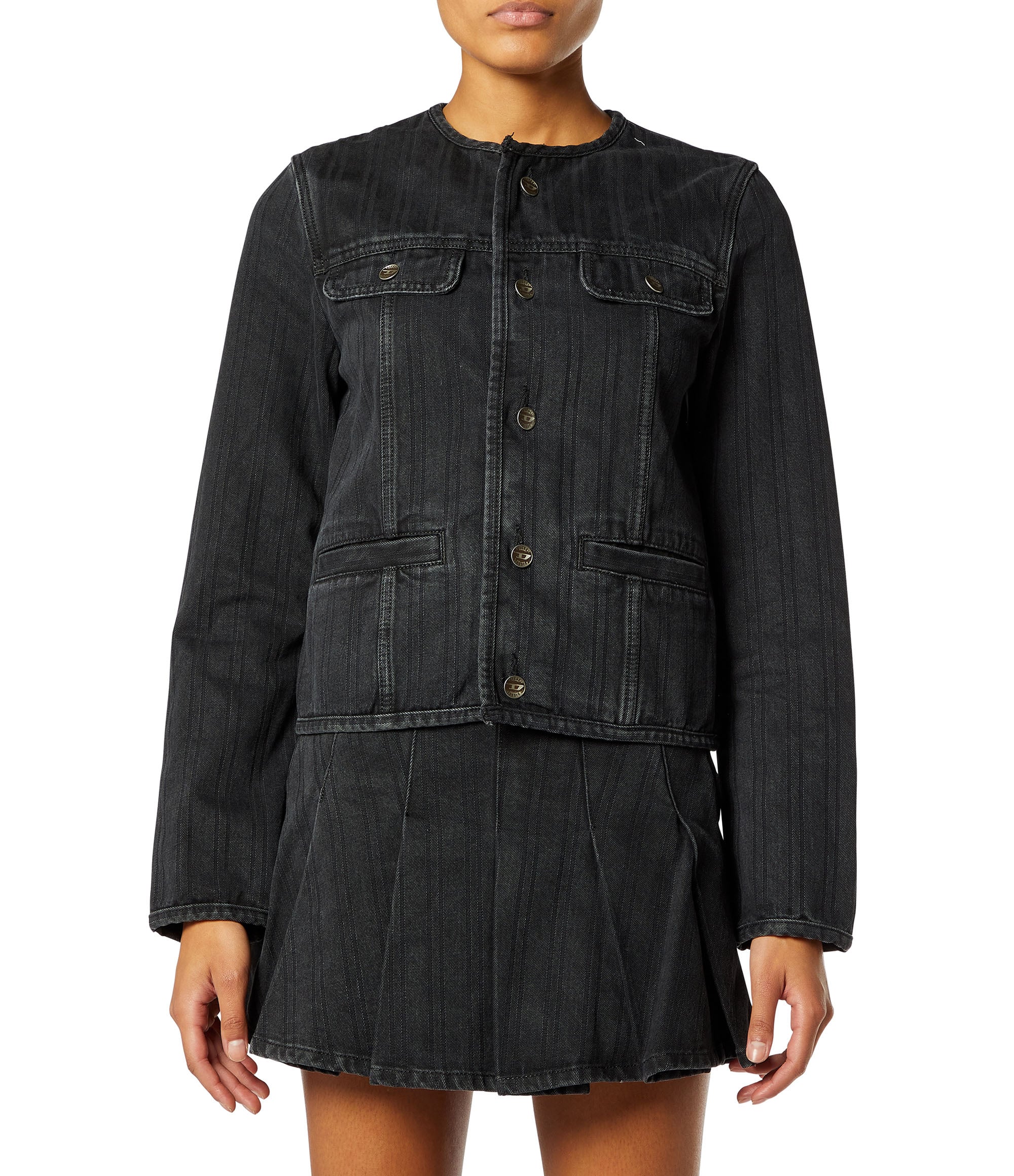 Diesel - DE-GRAFY, Giacca senza collo in denim a righe Donna in Nero - 1