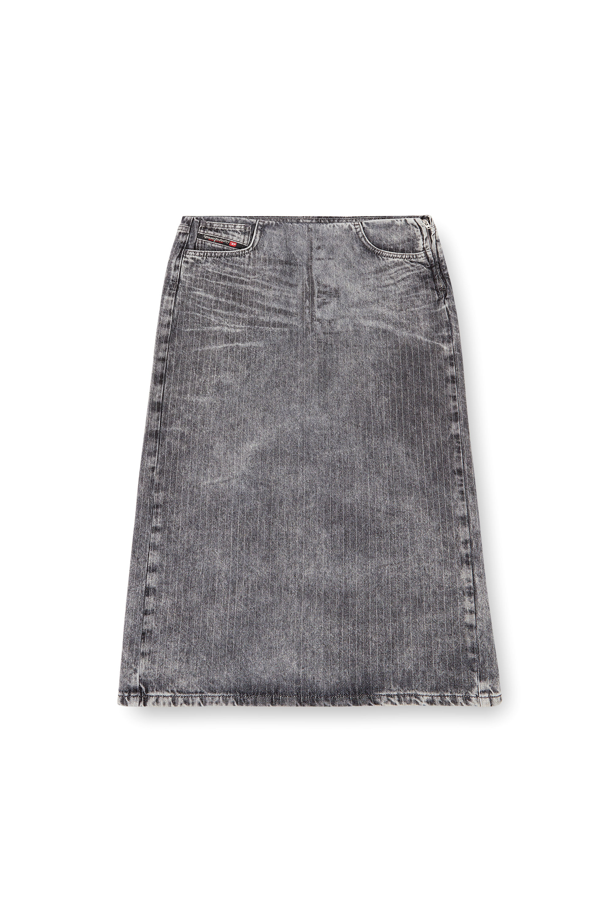 Diesel - DE-PRA-S4, Gonna midi in denim pinstripe Donna in Grigio - 3