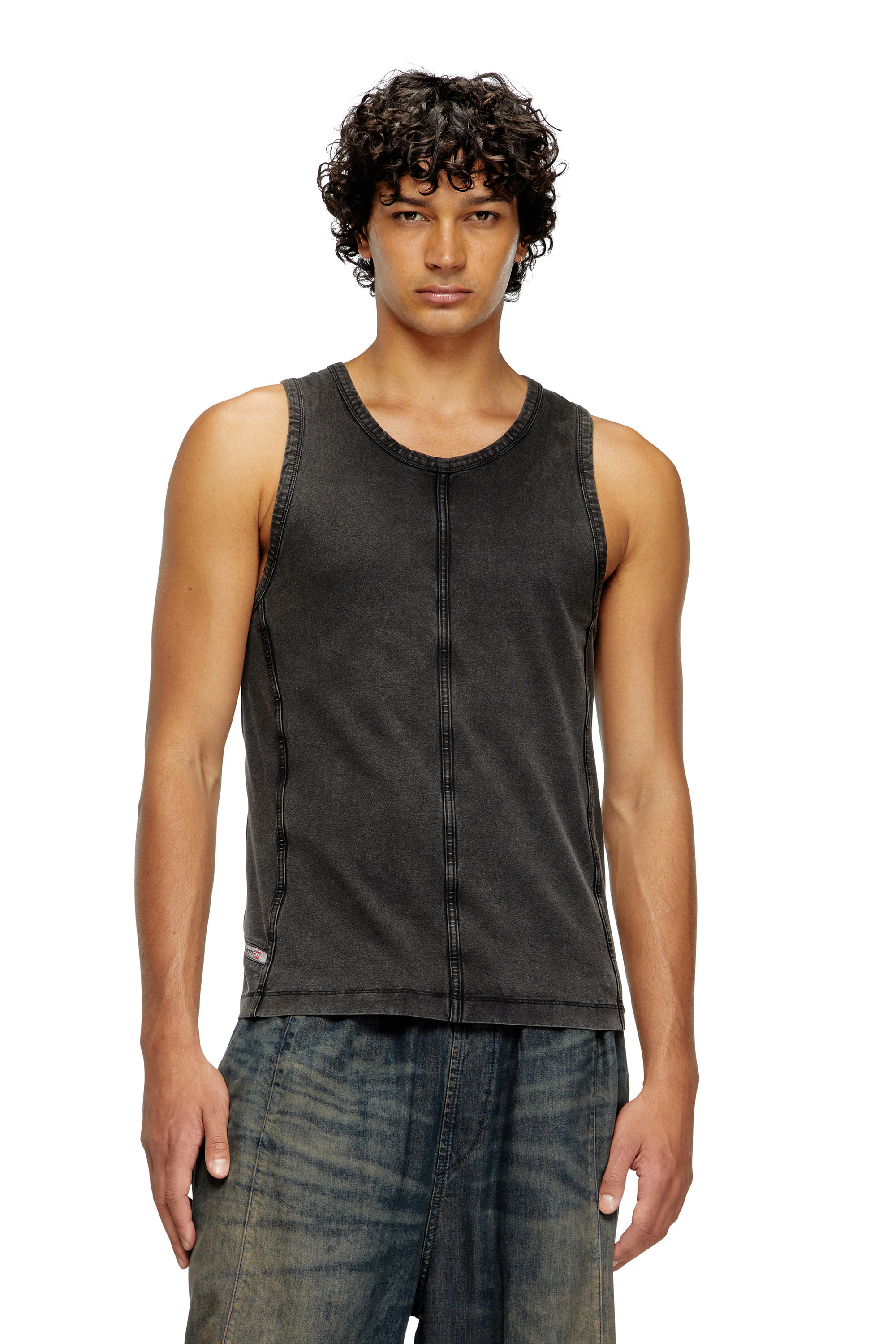 Diesel - T-MELY-SL, Tank top in jersey effetto denim Uomo in Nero - 3
