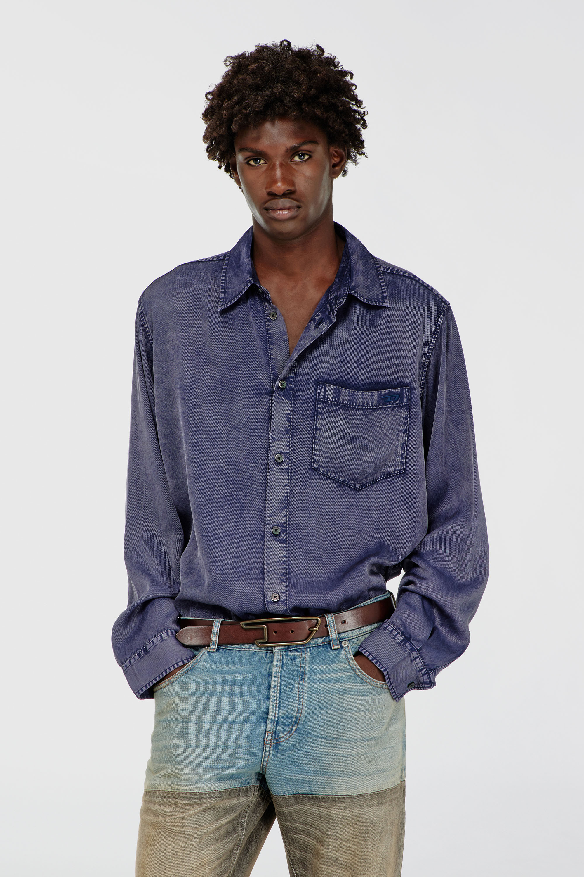 Diesel - S-SIMPLY-NIBC, Camicia fluida in viscosa effetto denim Uomo in ToBeDefined - 1