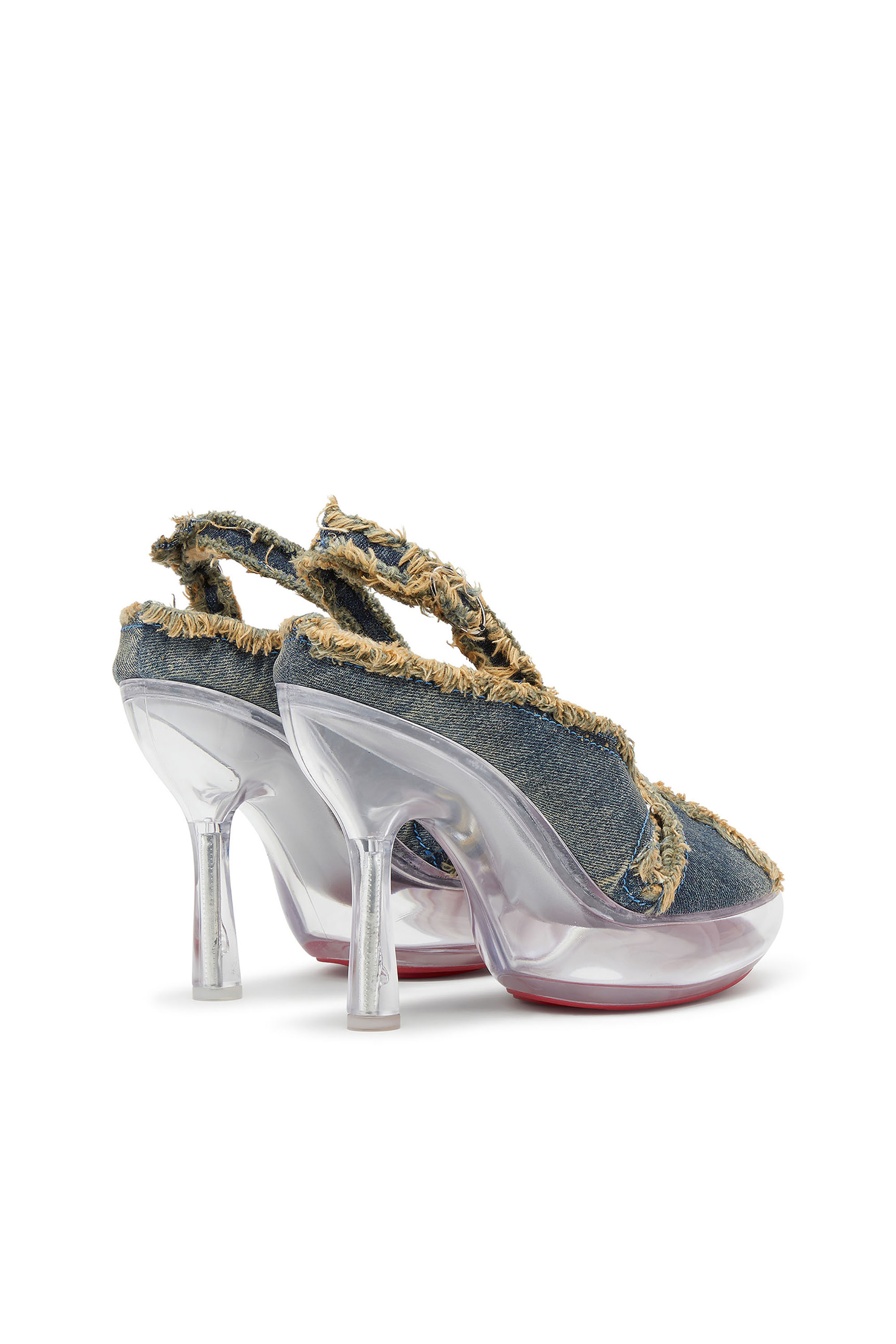 Diesel - D-LAKE PLATFORM SDL, D-Lake-Sandali platform in denim sfrangiato e plexiglass Donna in Blu - 4