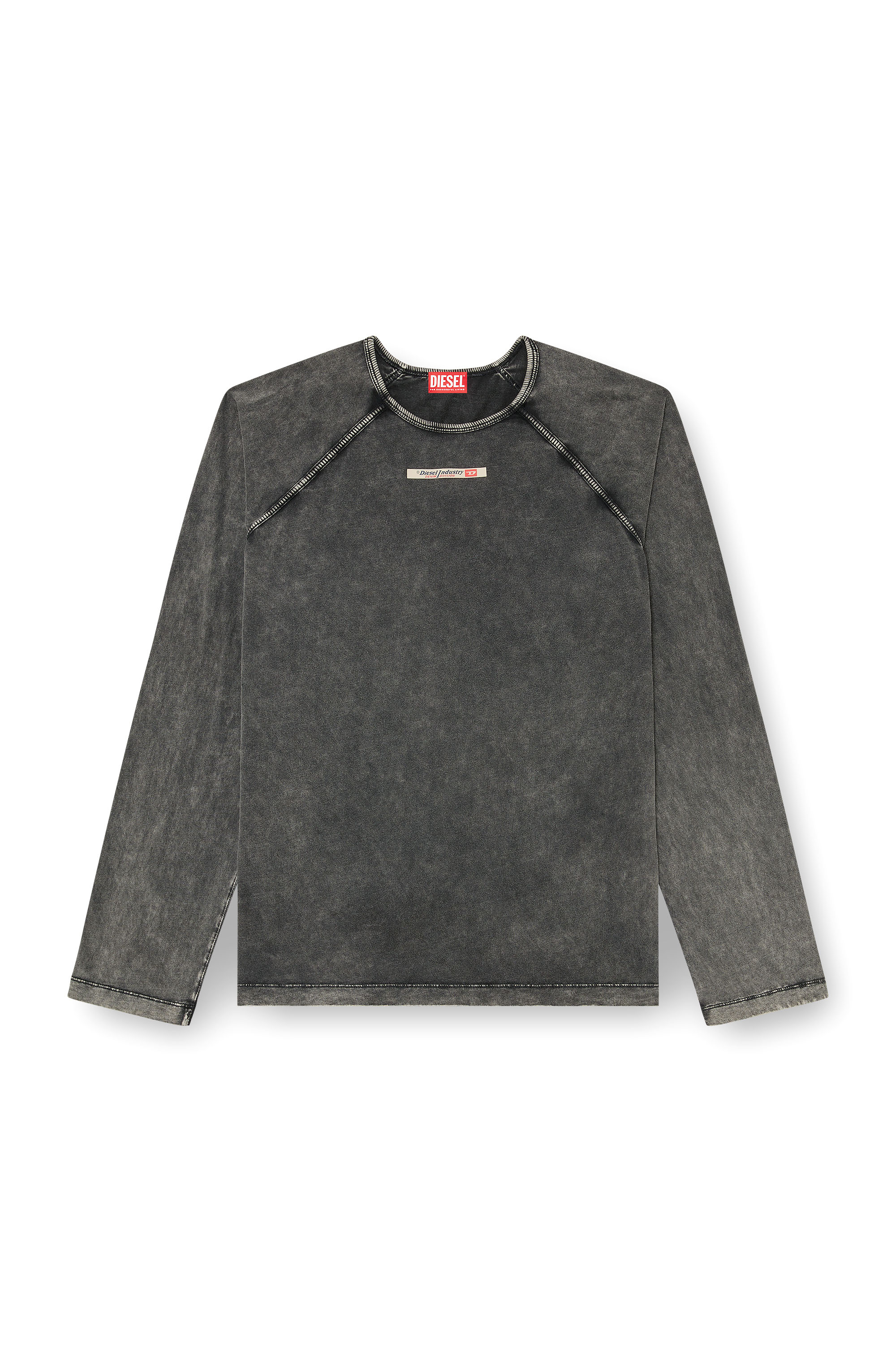 Diesel - BRYAN-DNM, Maglia in cotone con patch logo Uomo in Grigio - 3
