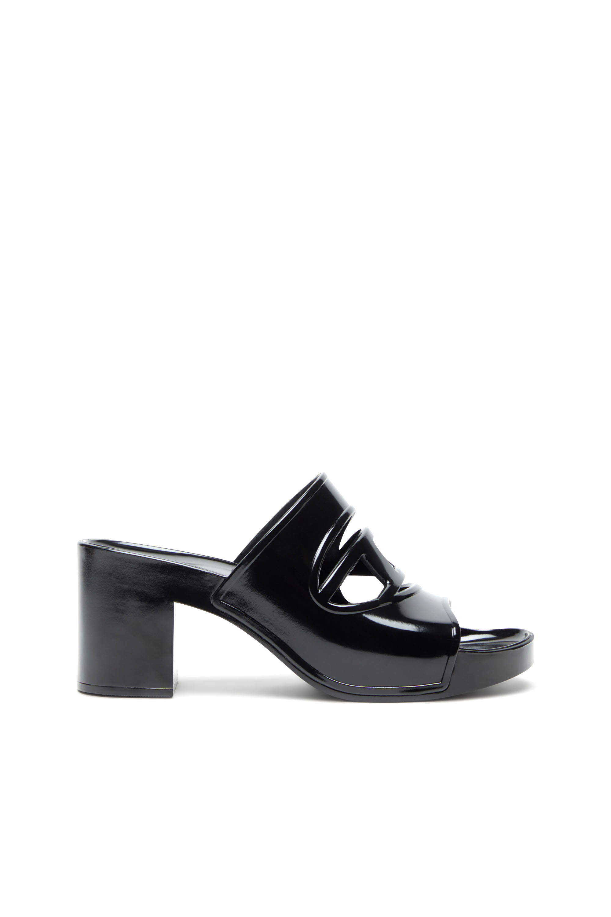 Diesel - SA-BONNIE, Sa-Bonnie-Slide in gomma con tacco e logo cut-out Donna in Nero - 1