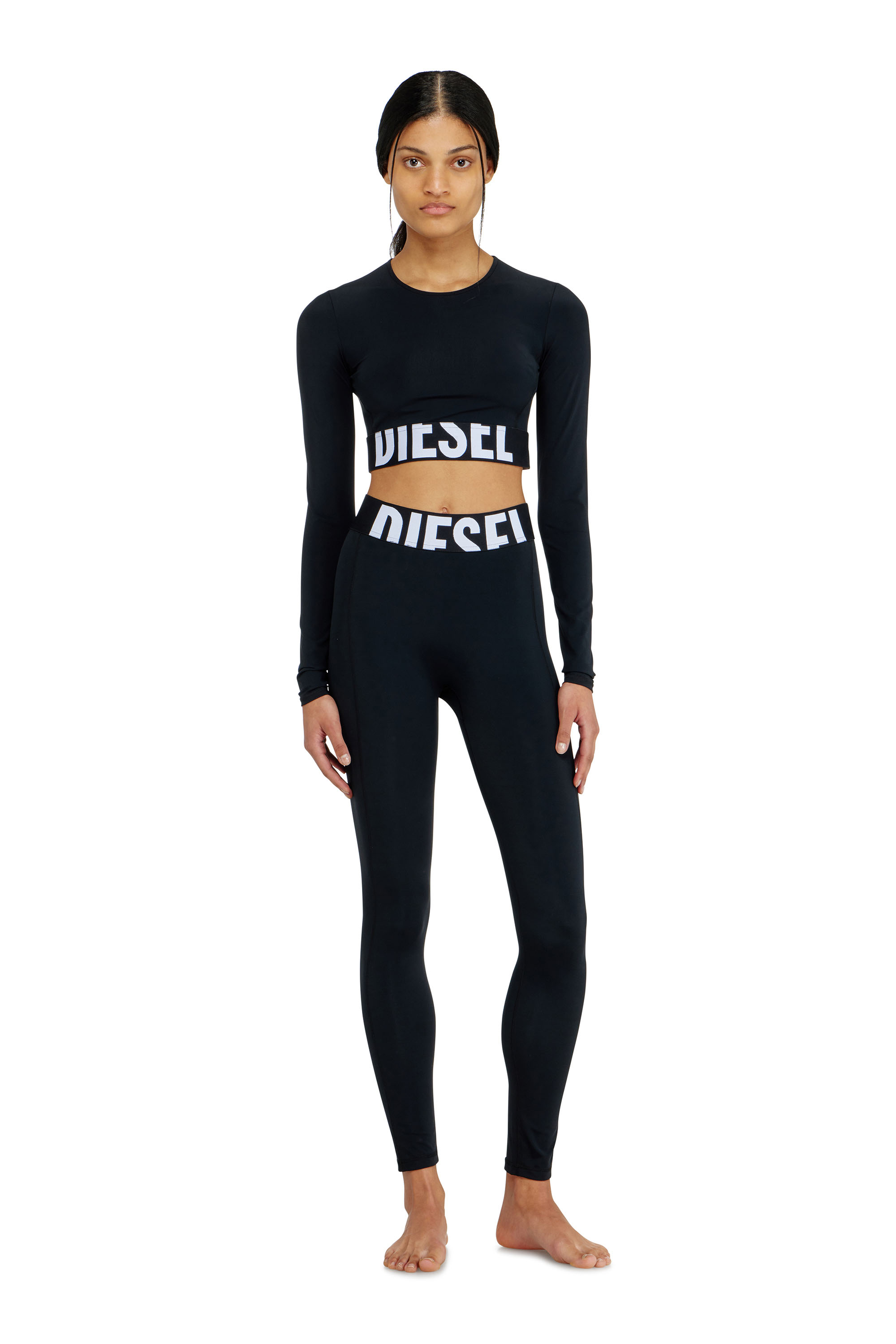 Diesel - MELISSA-D-POP, Crop top in microfibra con logo tagliato Donna in Nero - 3