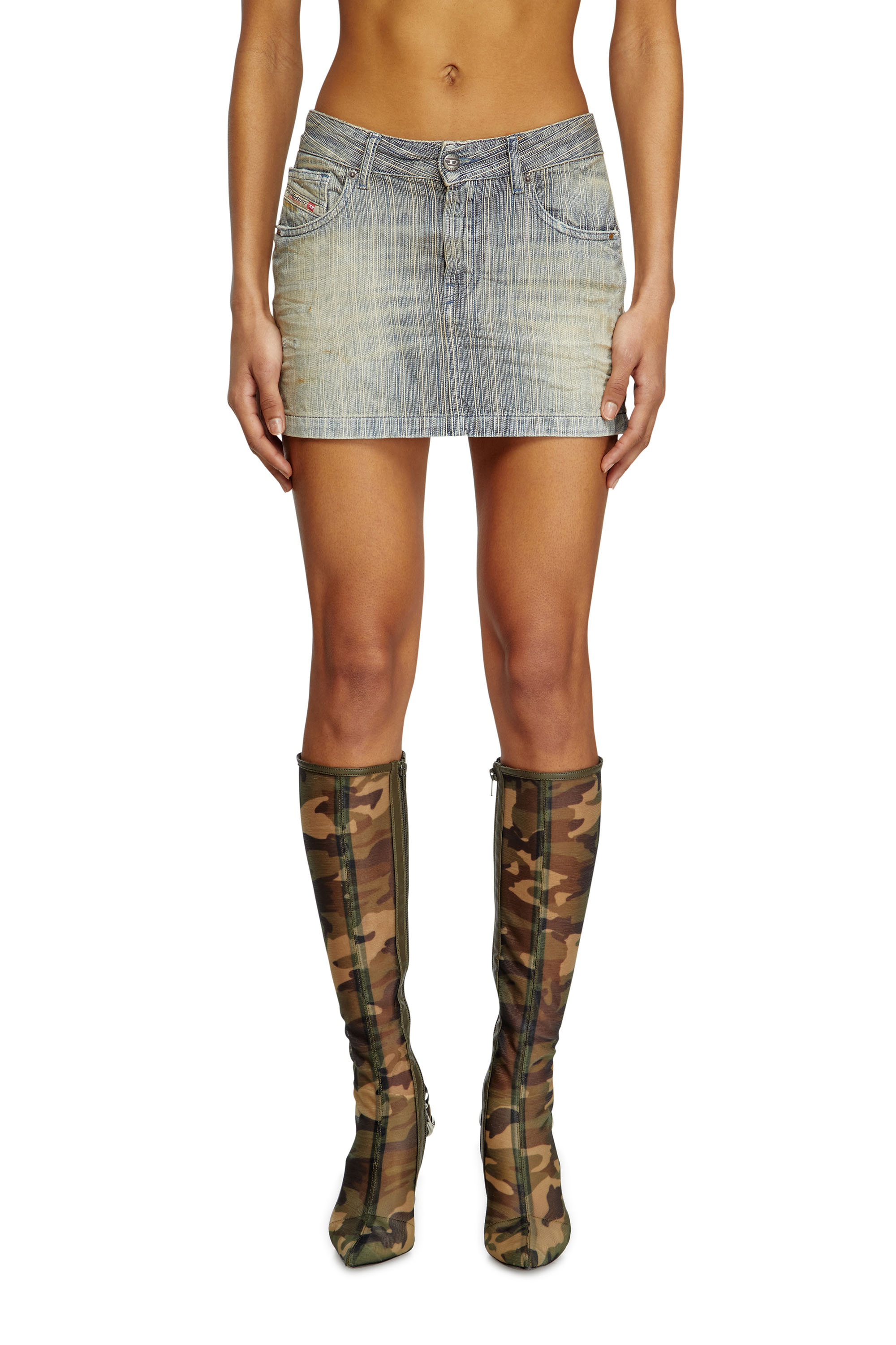 Diesel - DE-RON, Gonna corta in denim indigo a righe Donna in Blu - 3